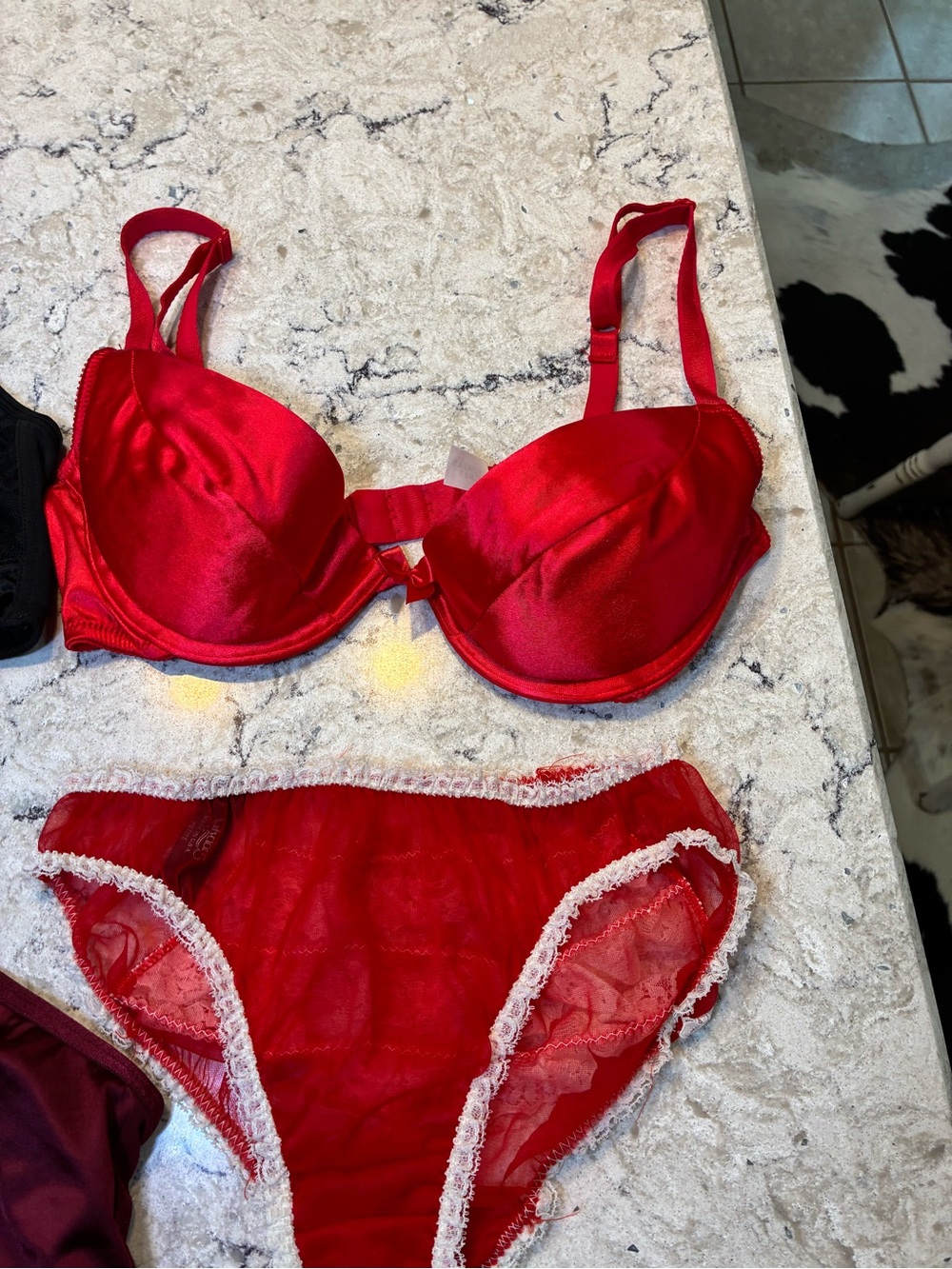 Black Lace Bralette, Burgundy bra & Red Satin Bra and Panty Set -Women Intimates - Picture 2 of 9